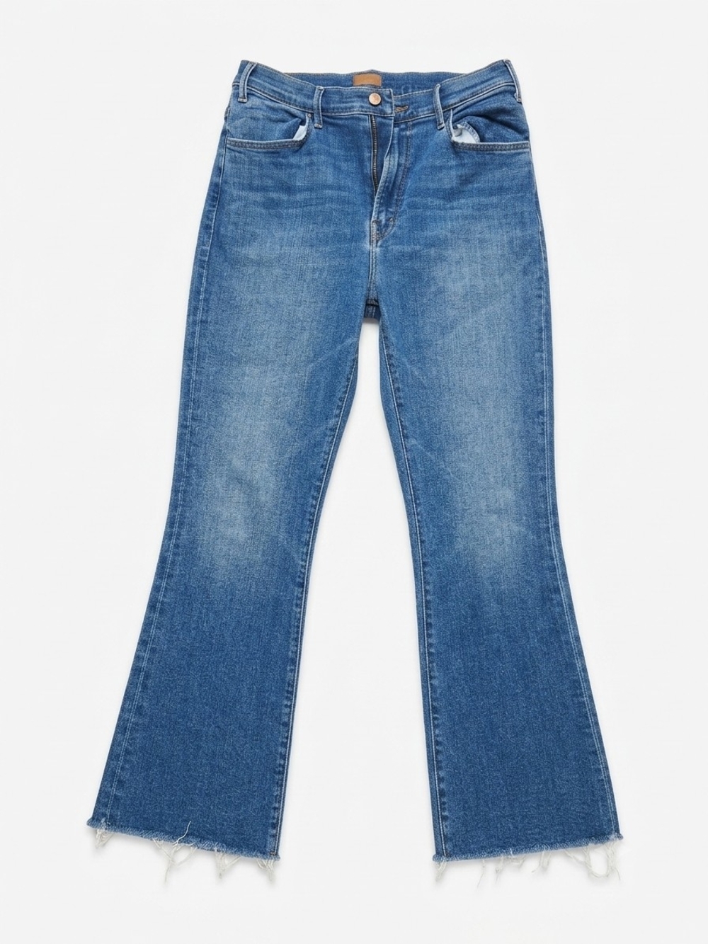 MOTHER The Hustler Ankle Fray Blue High Rise Cropped Flare Women's Jeans Size 32